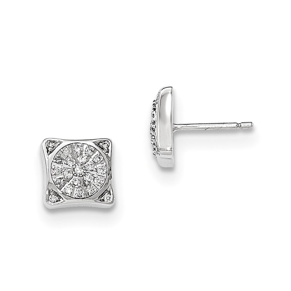 14k White Gold Real Diamond Rectangle Post Earrings