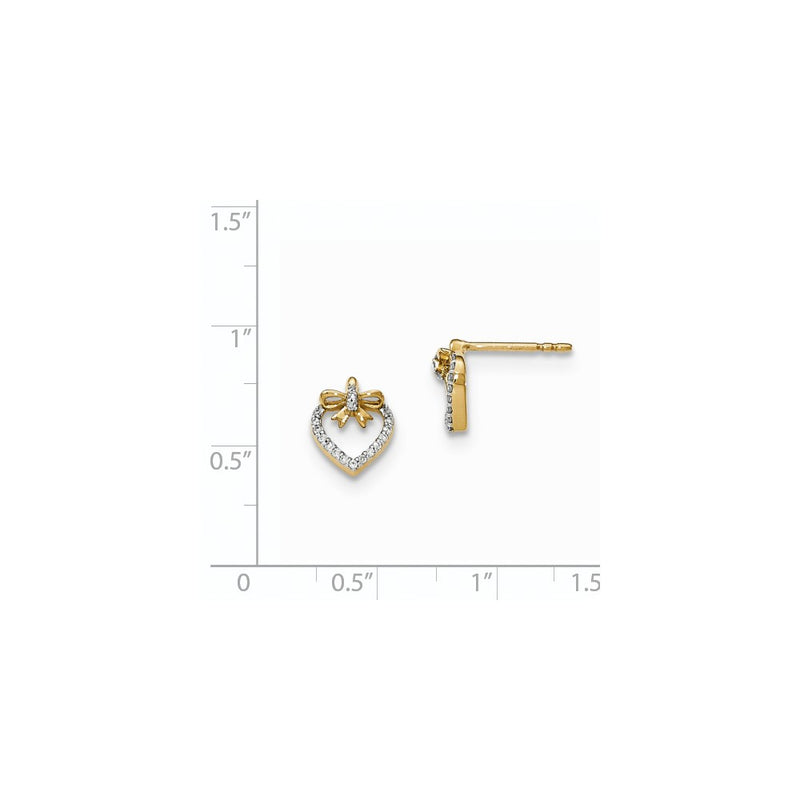 14k Yellow Gold Polished Real Diamond Heart w/bow Post Earrings