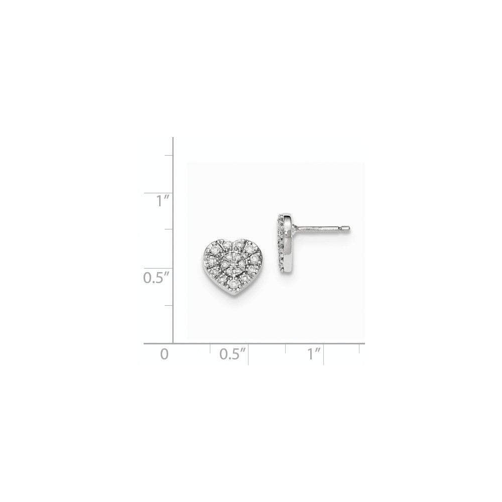 14k White Gold Real Diamond Heart Post Earrings