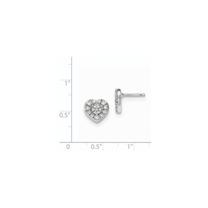14k White Gold Real Diamond Heart Post Earrings