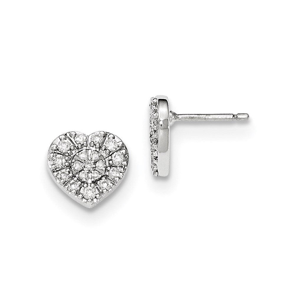 14k White Gold Real Diamond Heart Post Earrings