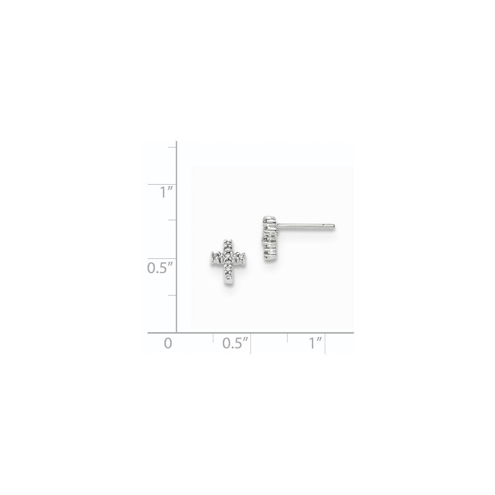 14K White Gold Polished Real Diamond Cross Post Earrings