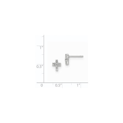 14K White Gold Polished Real Diamond Cross Post Earrings