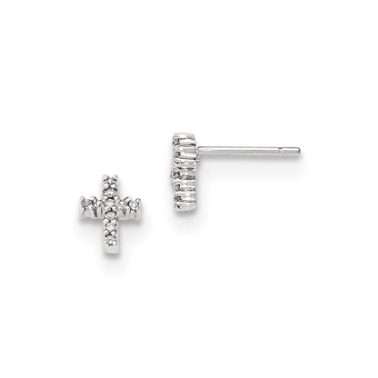 14K White Gold Polished Real Diamond Cross Post Earrings