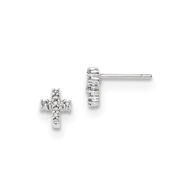 14K White Gold Polished Real Diamond Cross Post Earrings