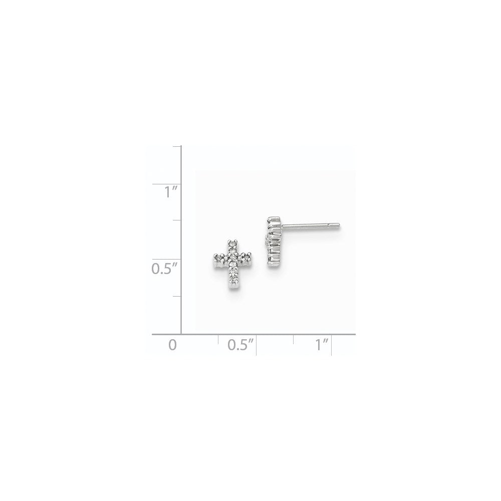 14K White Gold Polished Real Diamond Cross Post Earrings