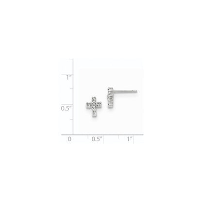 14K White Gold Polished Real Diamond Cross Post Earrings