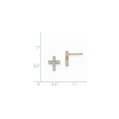 14k Yellow Gold Polished Real Diamond Cross Post Earrings
