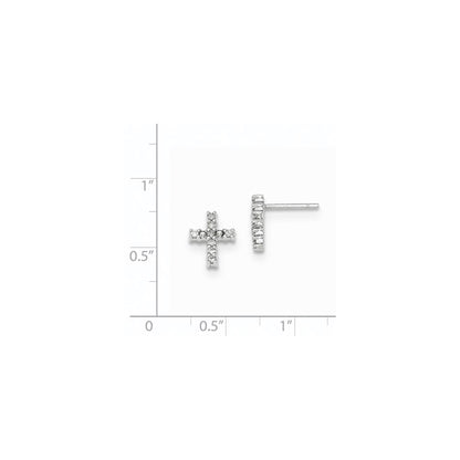 14K White Gold Polished Real Diamond Cross Post Earrings