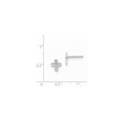 14K White Gold Polished Real Diamond Cross Post Earrings
