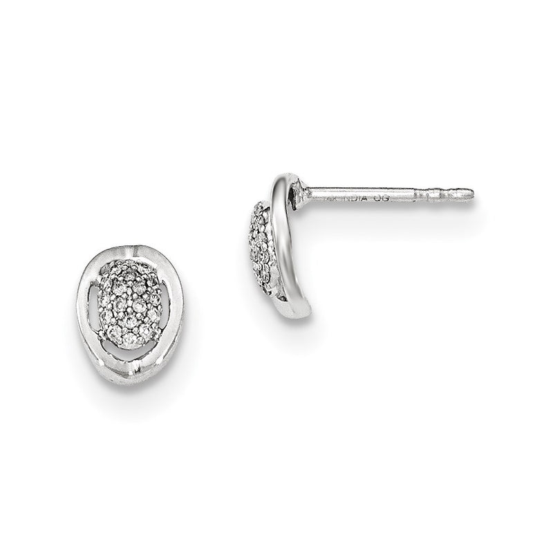 14K White Gold Polished Real Diamond Oval Domed Post Earrings