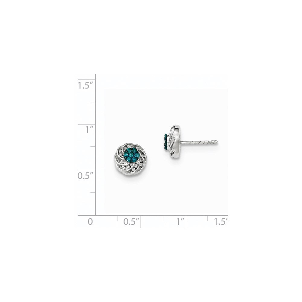 14K White Gold Blue and White Real Diamond Round Post Earrings