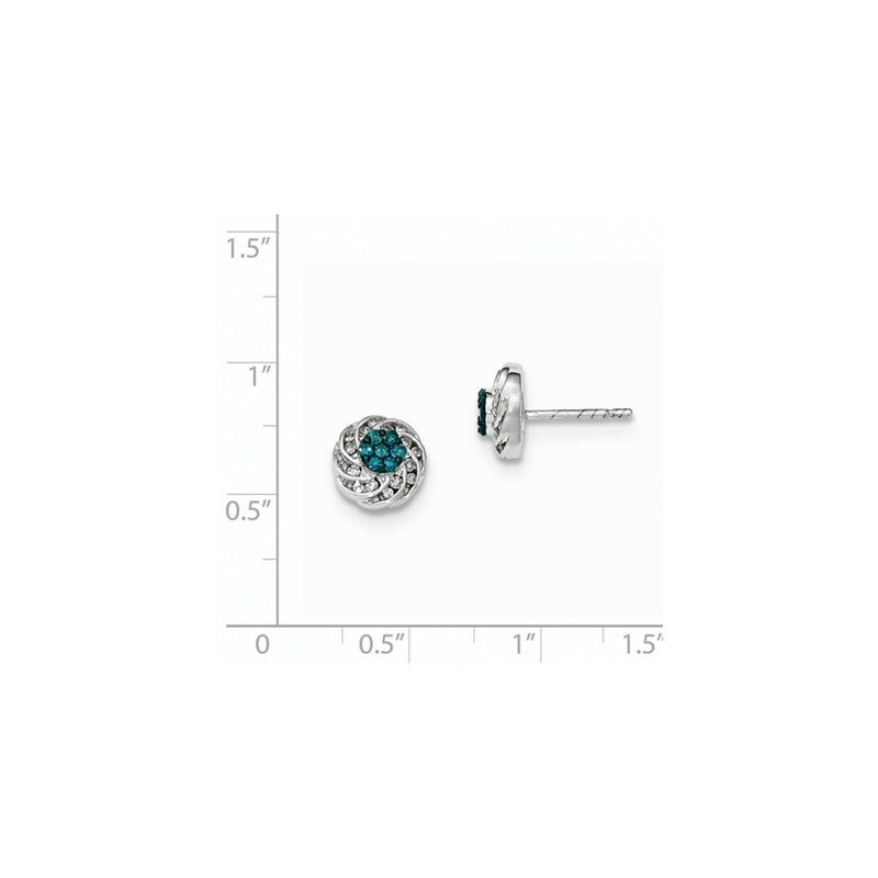 14K White Gold Blue and White Real Diamond Round Post Earrings