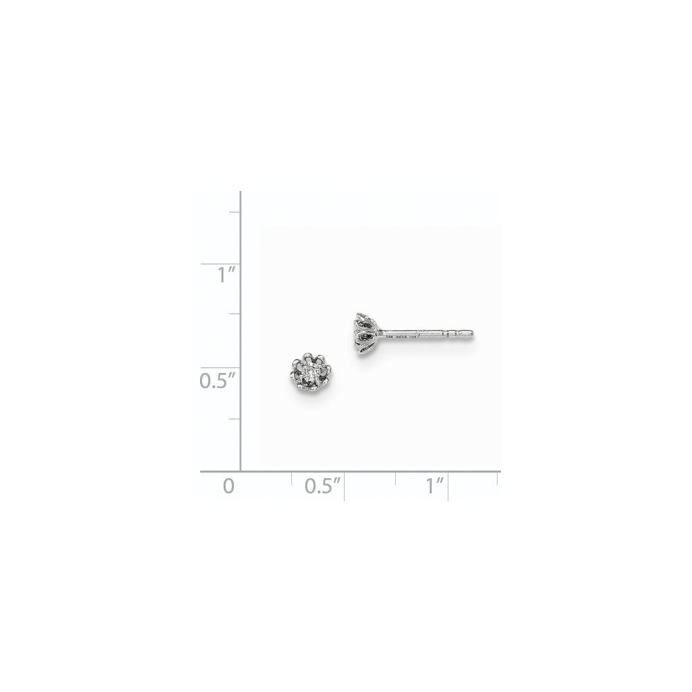 14K White Gold Real Diamond Flower Post Earrings