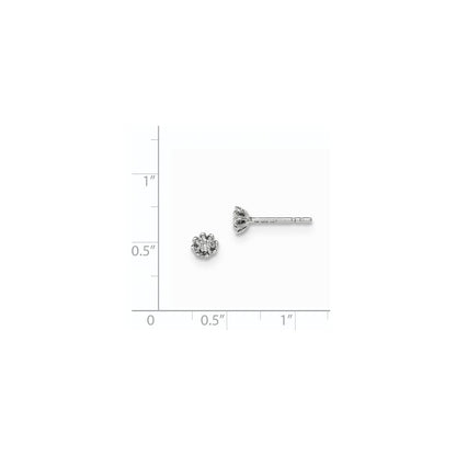 14K White Gold Real Diamond Flower Post Earrings