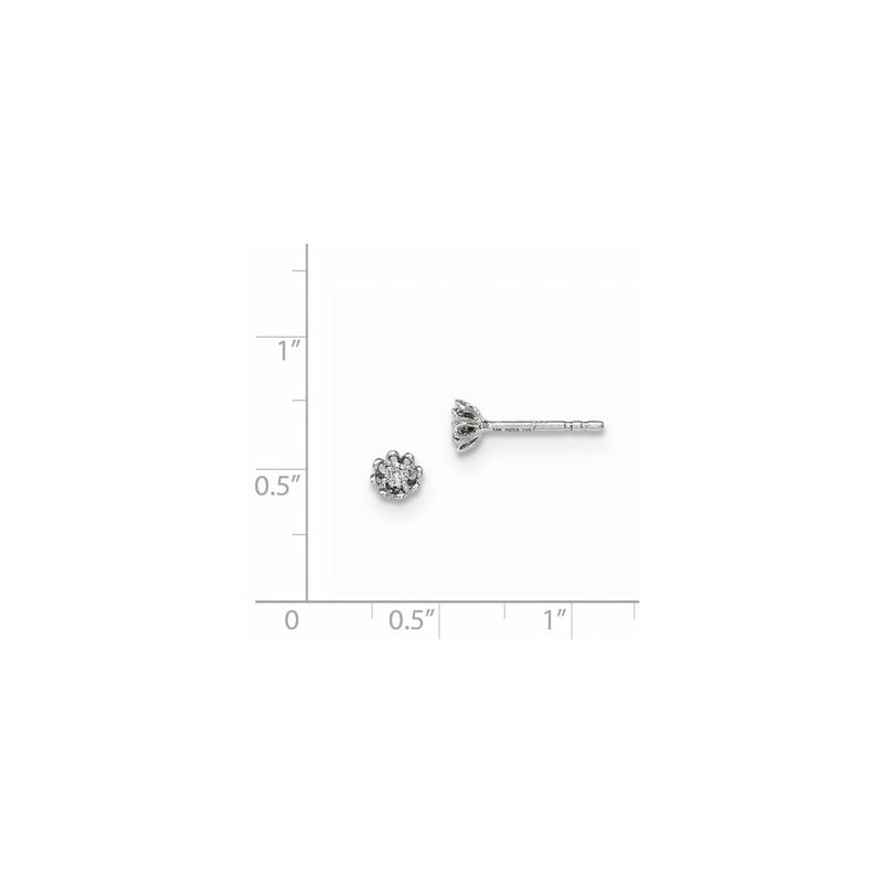 14K White Gold Real Diamond Flower Post Earrings