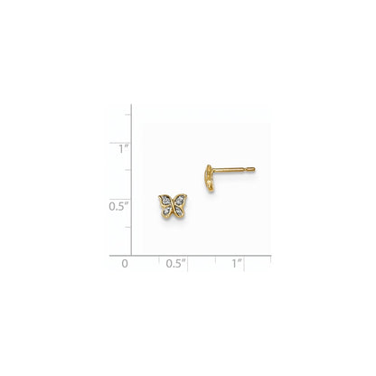 14k Yellow Gold Real Diamond Pavâ€š Post Butterfly Earrings
