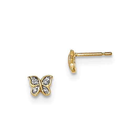 14k Yellow Gold Real Diamond Pavâ€š Post Butterfly Earrings