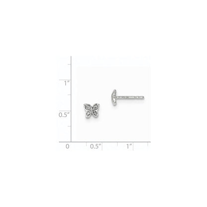 14K White Gold Real Diamond Butterfly Post Earrings