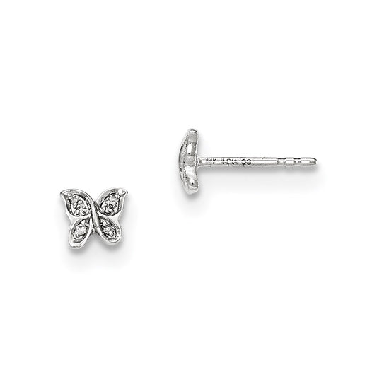 14K White Gold Real Diamond Butterfly Post Earrings