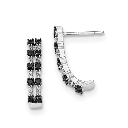 14K White Gold Black & White Real Diamond Post Earrings