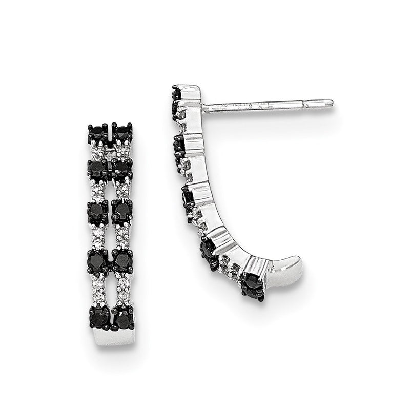 14K White Gold Black & White Real Diamond Post Earrings