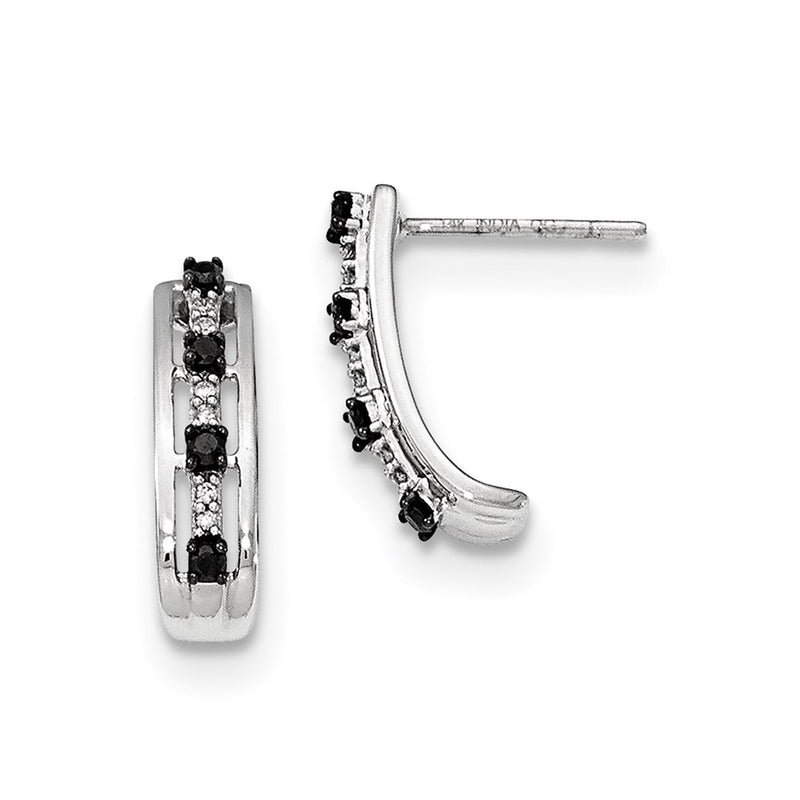 14K White Gold Black & White Real Diamond Post Earrings