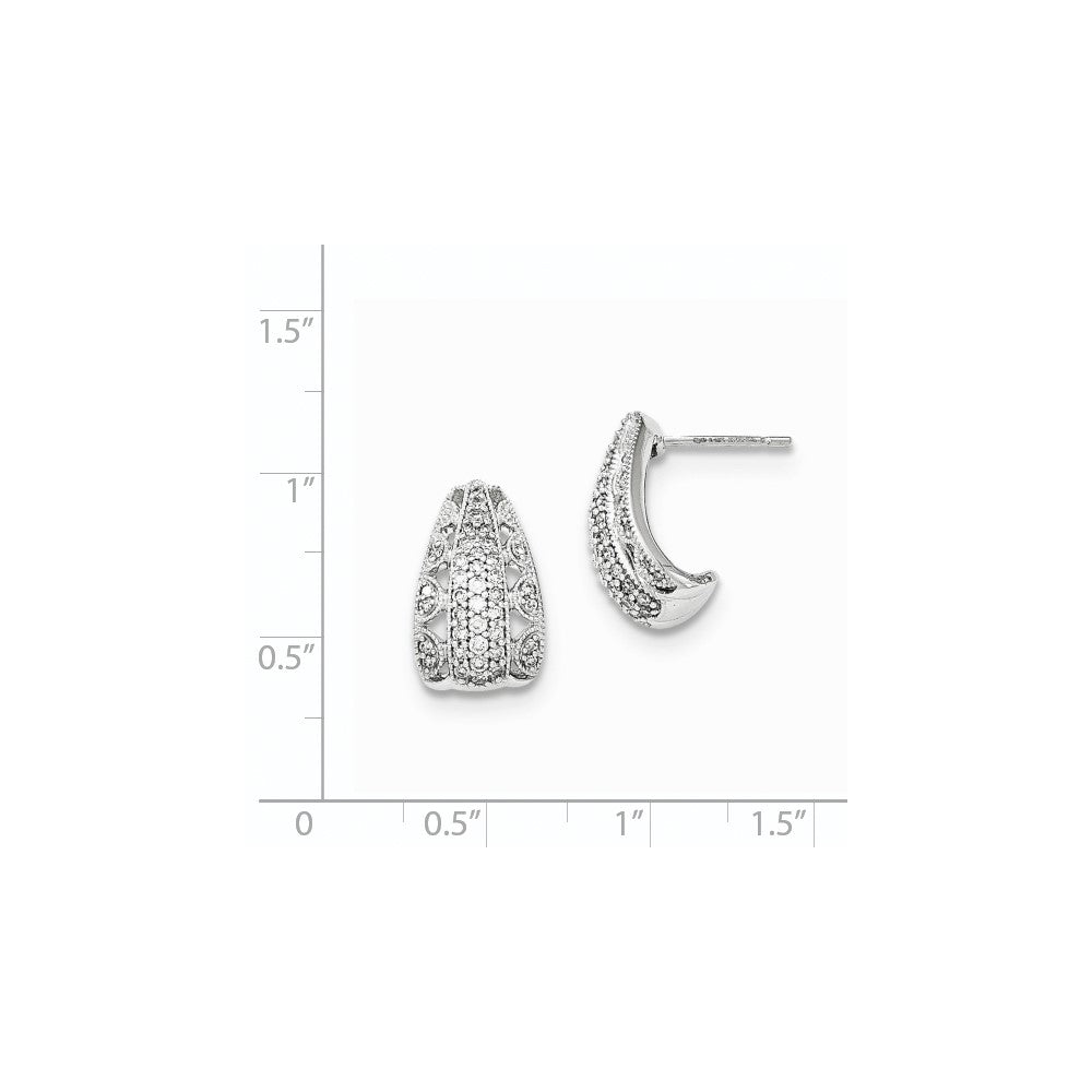 14K White Gold Real Diamond J-Hoop Post Earrings