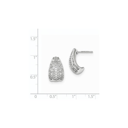 14K White Gold Real Diamond J-Hoop Post Earrings