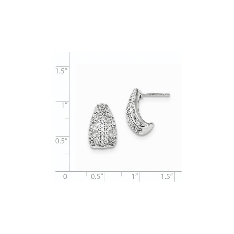 14K White Gold Real Diamond J-Hoop Post Earrings