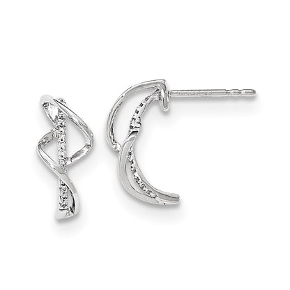 14K White Gold Polished Real Diamond Twist Post Earrings