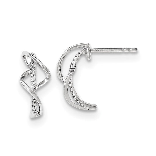 14K White Gold Polished Real Diamond Twist Post Earrings