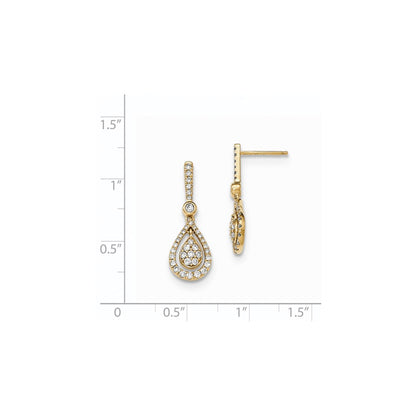 14k Yellow Gold Real Diamond Fancy Teardrop Dangle Post Earrings