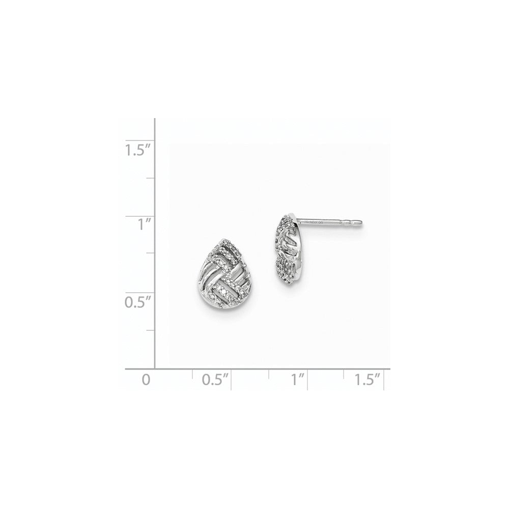 14K White Gold Polished Real Diamond Teardrop Domed Post Earrings