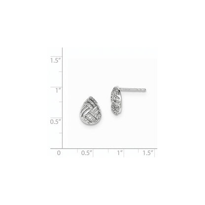 14K White Gold Polished Real Diamond Teardrop Domed Post Earrings