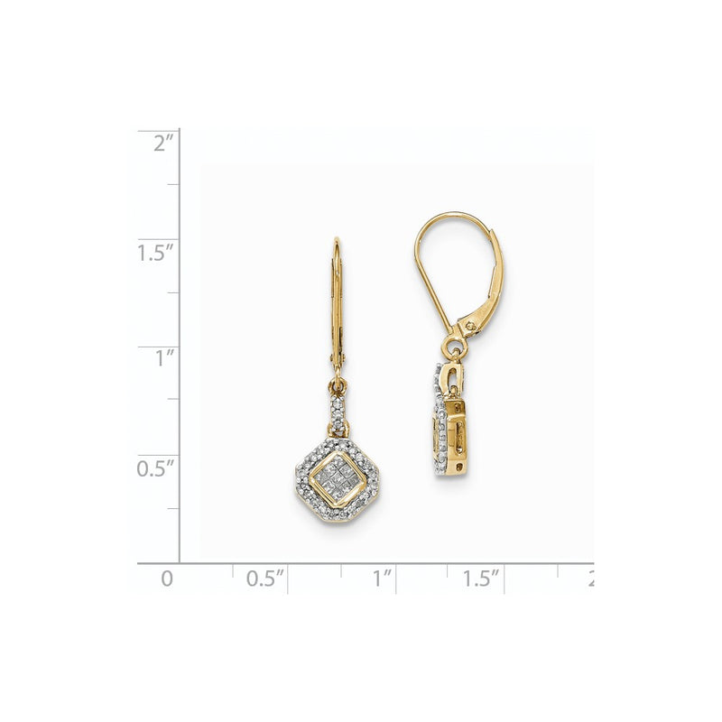 14K Yellow Gold Polished Real Diamond Dangle Hinged Hoop Earrings