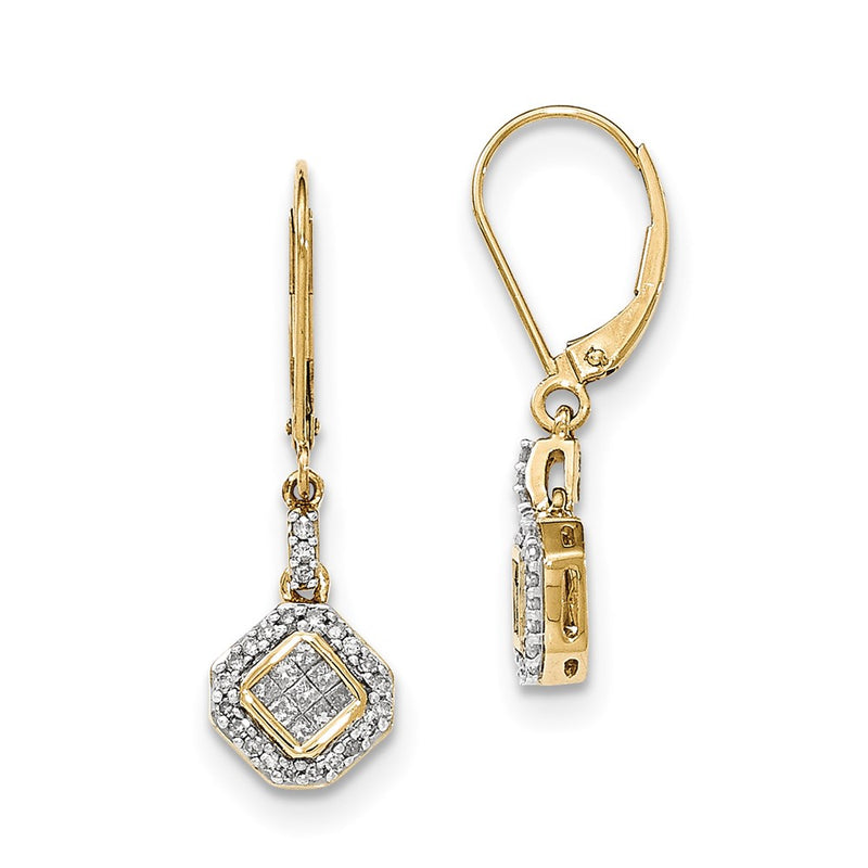 14K Yellow Gold Polished Real Diamond Dangle Hinged Hoop Earrings