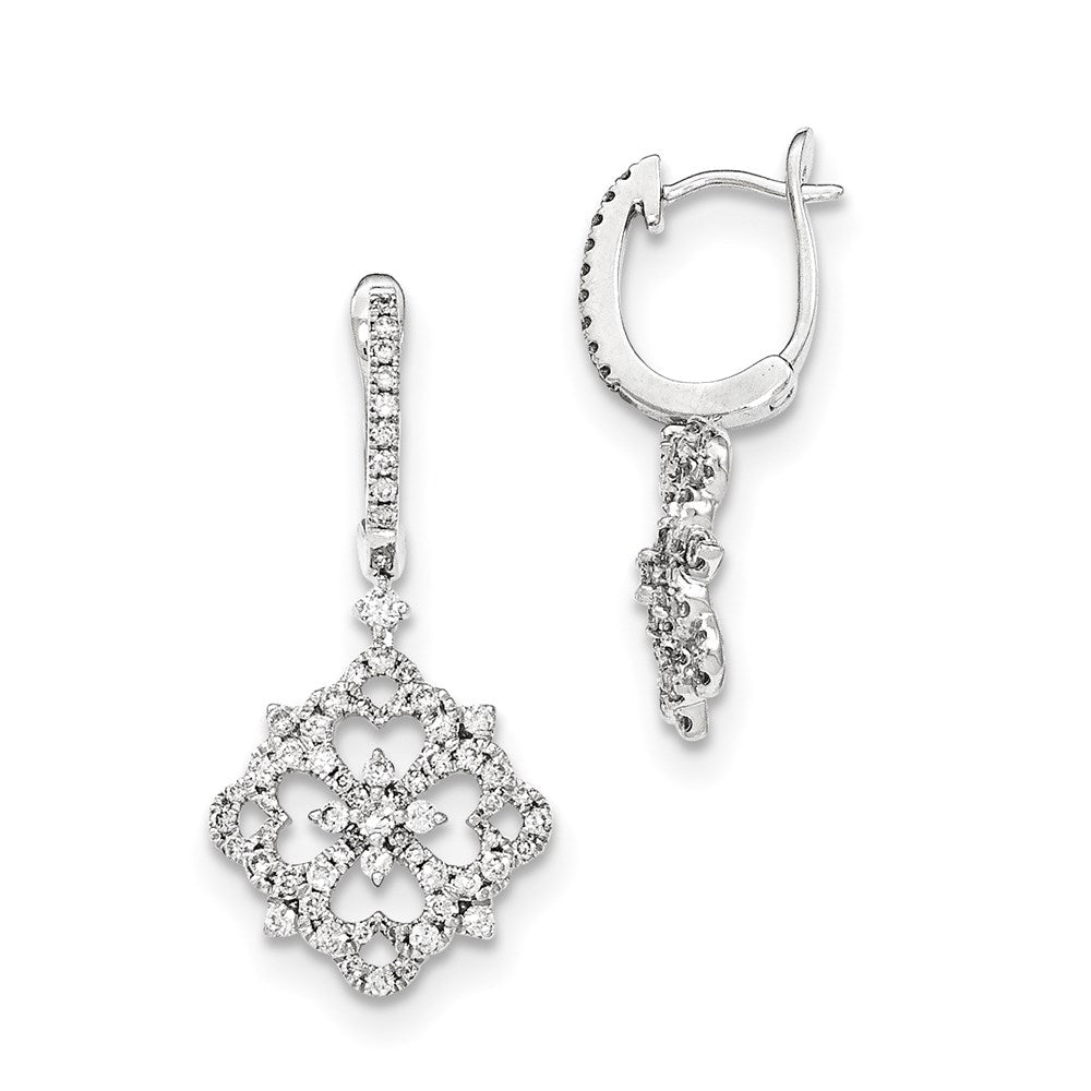 14k White Gold Real Diamond Leverback Dangle Earrings