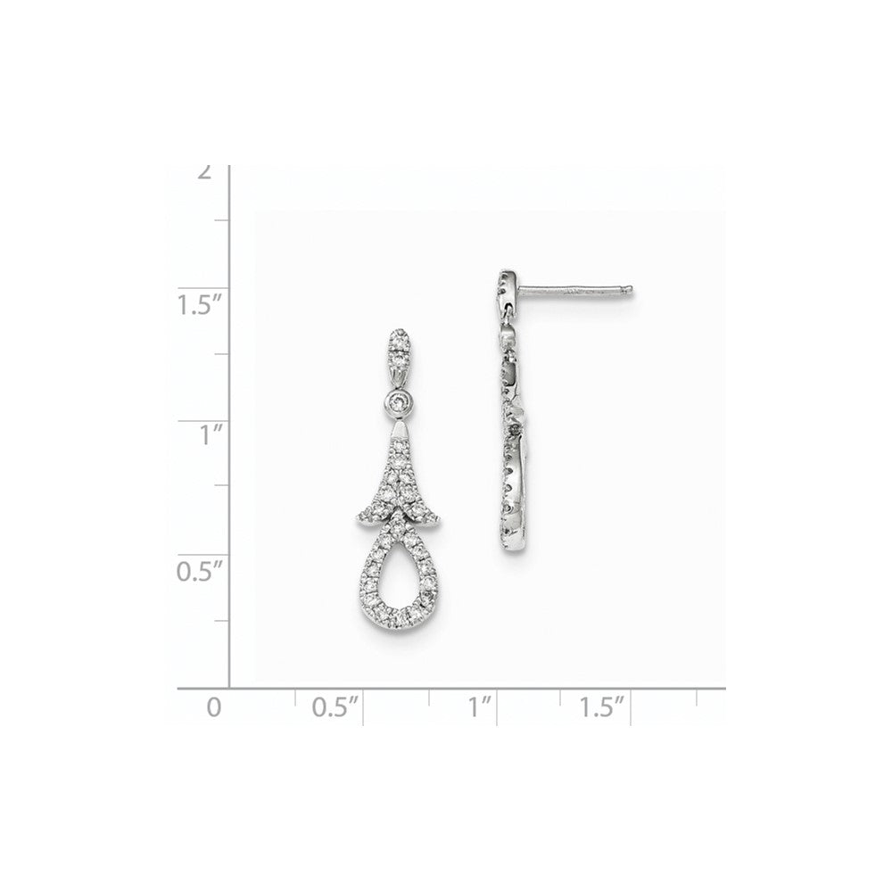 14k White Gold Real Diamond Post Dangle Earrings