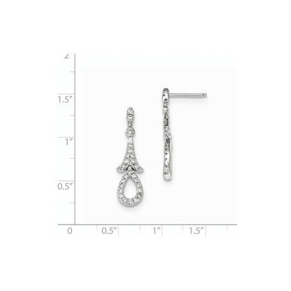 14k White Gold Real Diamond Post Dangle Earrings