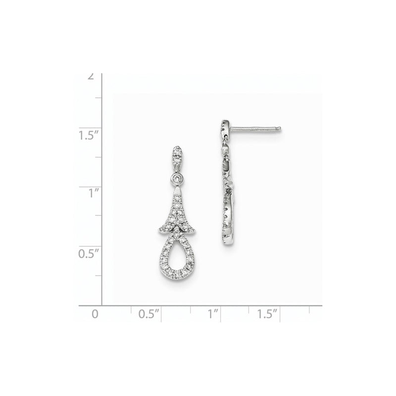 14k White Gold Real Diamond Post Dangle Earrings