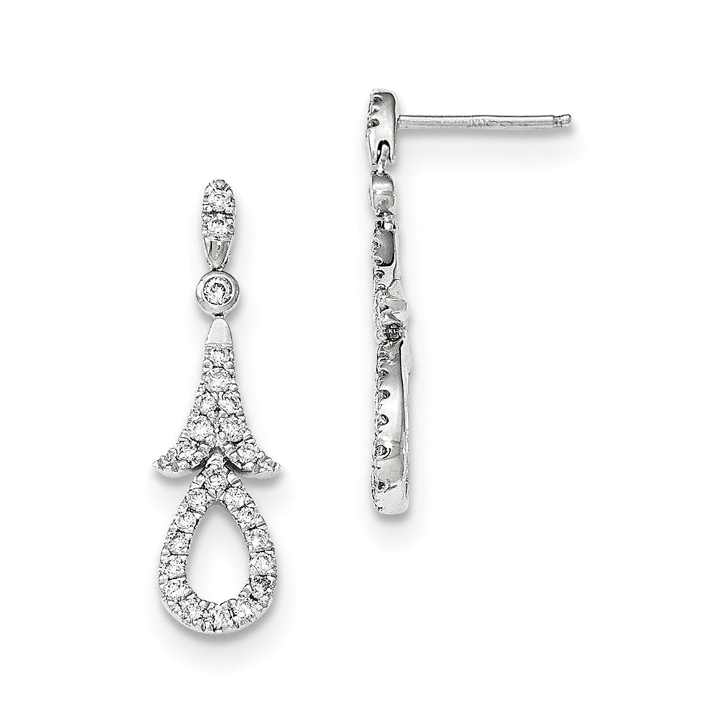 14k White Gold Real Diamond Post Dangle Earrings