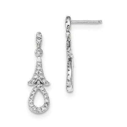 14k White Gold Real Diamond Post Dangle Earrings