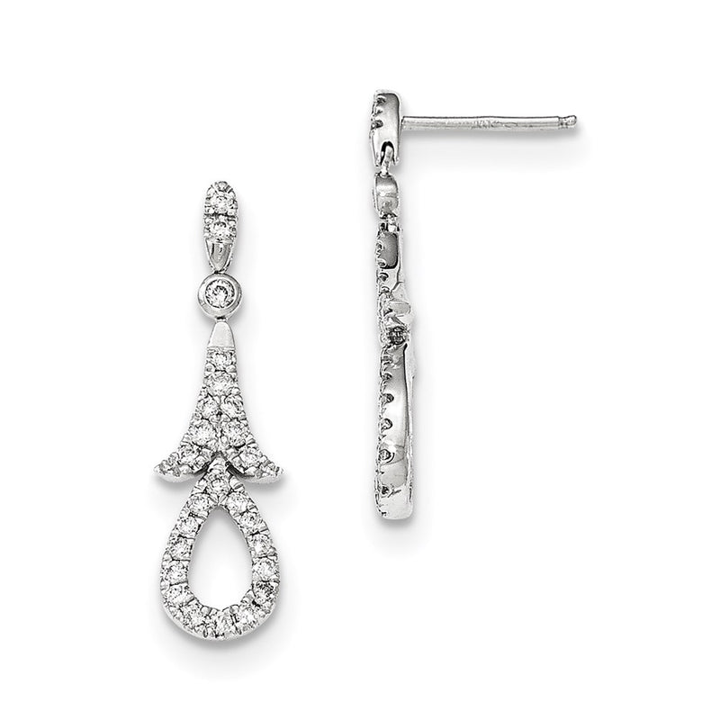 14k White Gold Real Diamond Post Dangle Earrings