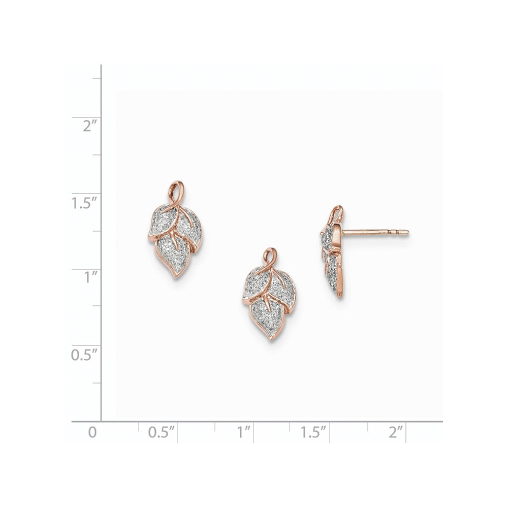 14k Rose Gold w/ Real Diamond Leaf Pendant and Post Earrings Set