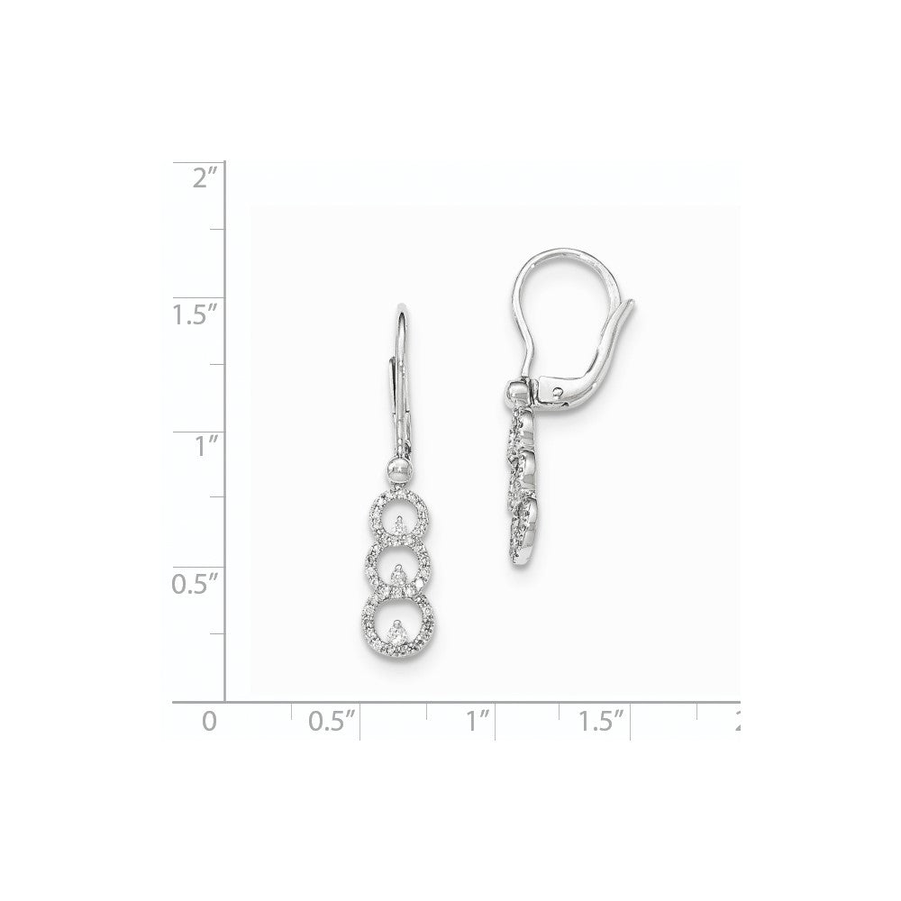 14K White Gold Polished Real Diamond 3 Circle Leverback Earrings