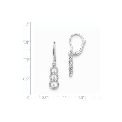 14K White Gold Polished Real Diamond 3 Circle Leverback Earrings