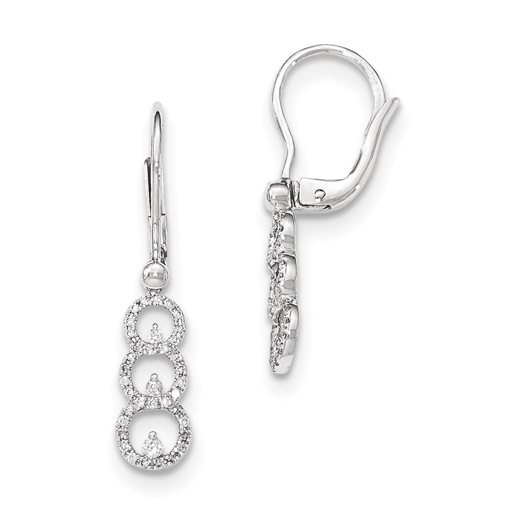14K White Gold Polished Real Diamond 3 Circle Leverback Earrings