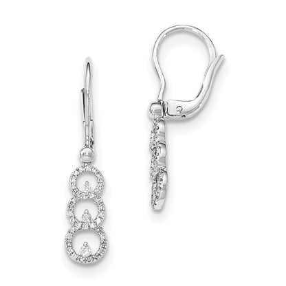 14K White Gold Polished Real Diamond 3 Circle Leverback Earrings
