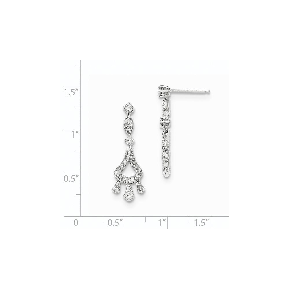 14k White Gold Real Diamond Post Dangle Earrings